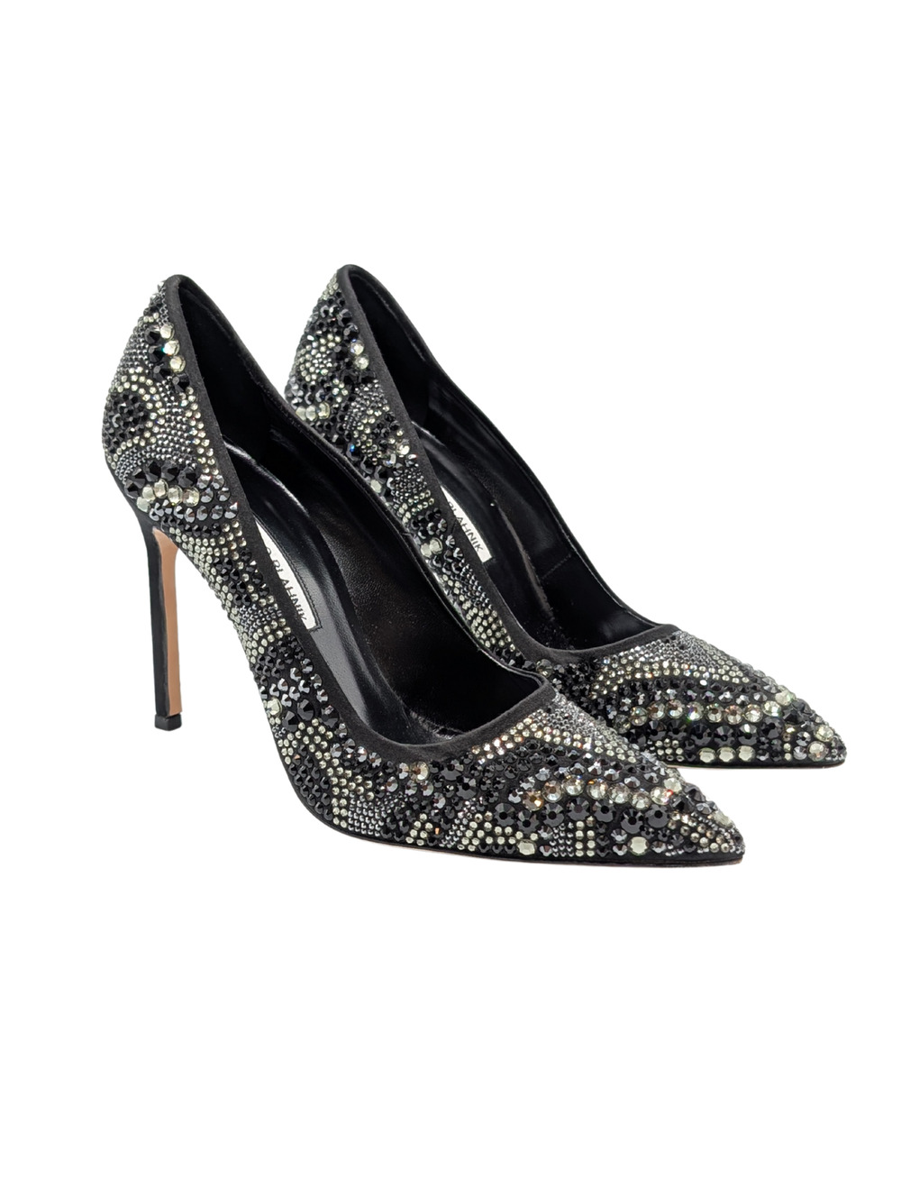 Manolo Blahnik BB Black Sawrovski Crystal Pointed Pumps Size 39